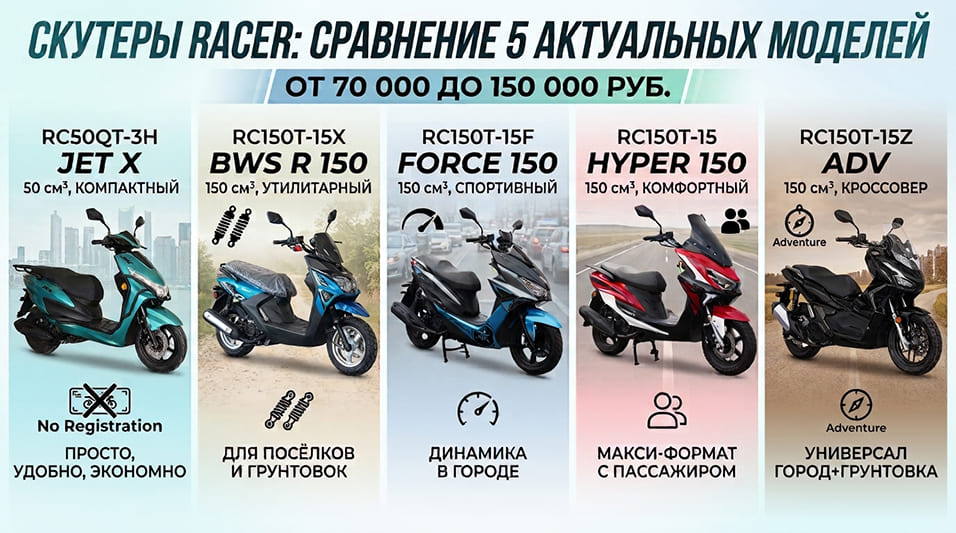 Скутеры RACER - сравниваем 5 актуальных моделей от 70 000 до 150 000 руб
